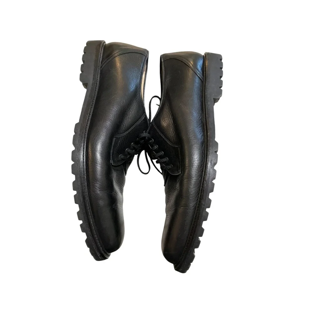 VTG Faconnable Albert Goldberg Black Leather Lug Derby Shoes Made in Italy 13 D